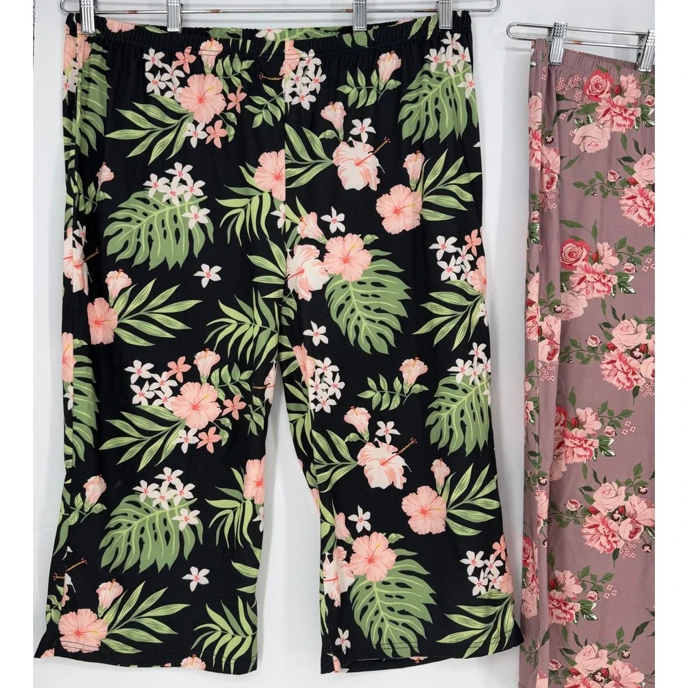 Pajama Pants Women 3XL Multi Color 2-Pack Floral Tropical Capri Lounge Resort - Picture 2 of 7